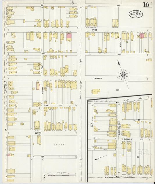 Sanborn Fire Insurance Map from Sunbury, Northumberland County, Pennsylvania (1907), Sheet #0016 - Historic Sanborn Fire Insurance Map Print, vintage old map wall art, antique decor, genealogy gift, Pennsylvania Pennsylvania map