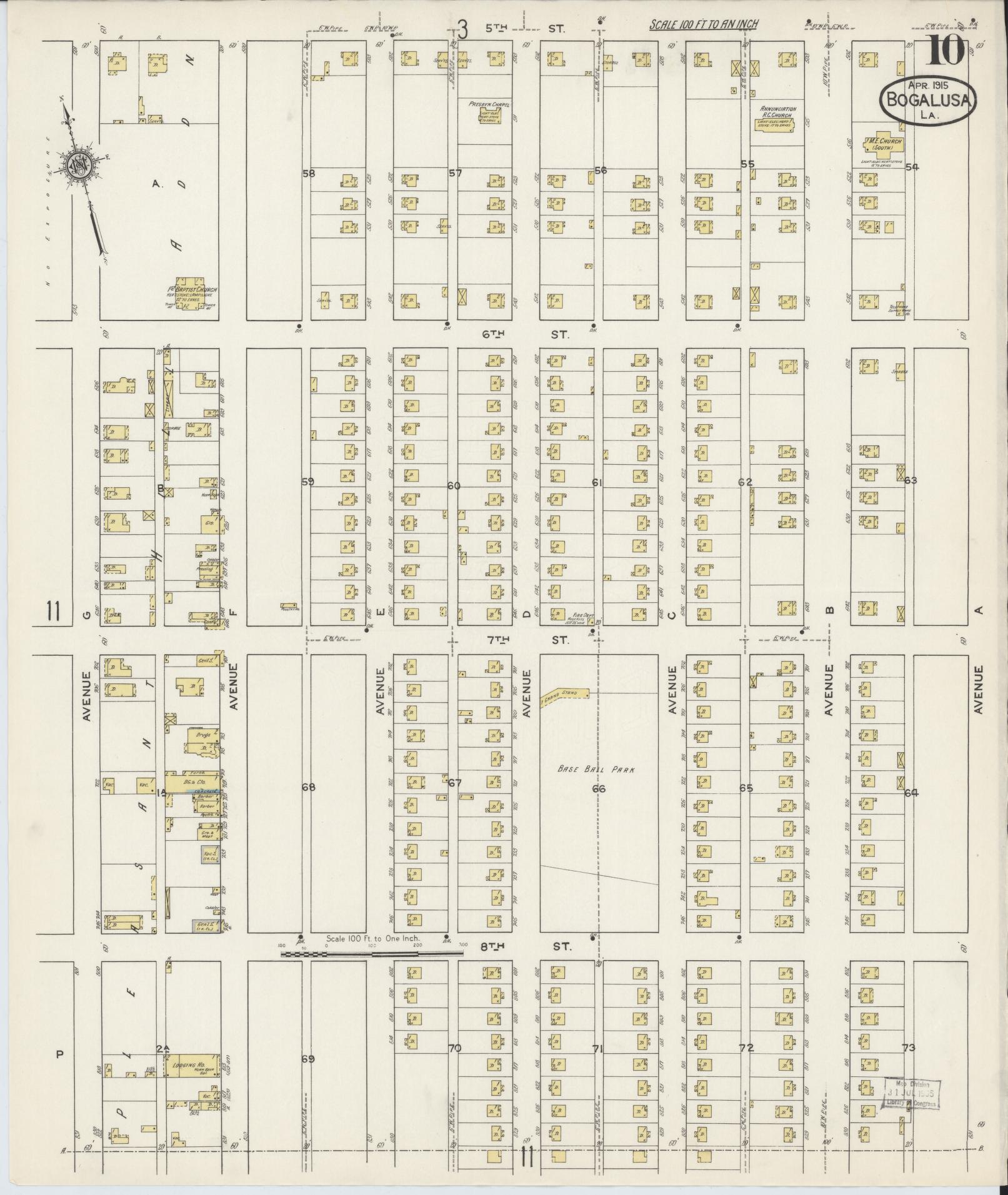 Sanborn Fire Insurance Map from Bogalusa, Washington Parish, Louisiana (1915), Sheet #0010 - Historic Sanborn Fire Insurance Map Print, vintage old map wall art, antique decor, genealogy gift, Louisiana Louisiana map