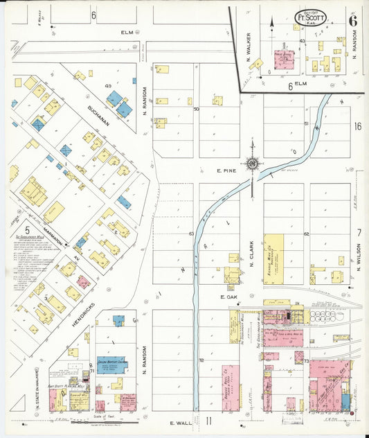 Sanborn Fire Insurance Map from Fort Scott, Bourbon County, Kansas (1917), Sheet #0006 - Historic Sanborn Fire Insurance Map Print, vintage old map wall art, antique decor, genealogy gift, Kansas Kansas map