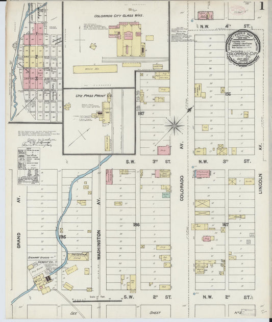 Sanborn Fire Insurance Map from Colorado City, El Paso County, Colorado (1890), Sheet #0001 - Complete Map Set gallery image, historic Sanborn map, vintage wall art, Colorado Colorado
