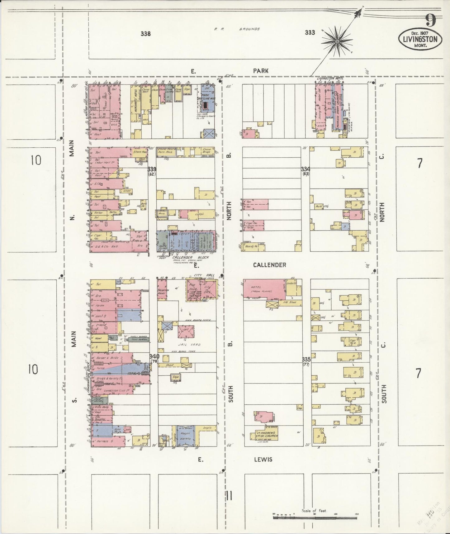 Sanborn Fire Insurance Map from Livingston, Park County, Montana (1907), Sheet #0009 - Complete Map Set gallery image, historic Sanborn map, vintage wall art, Montana Montana