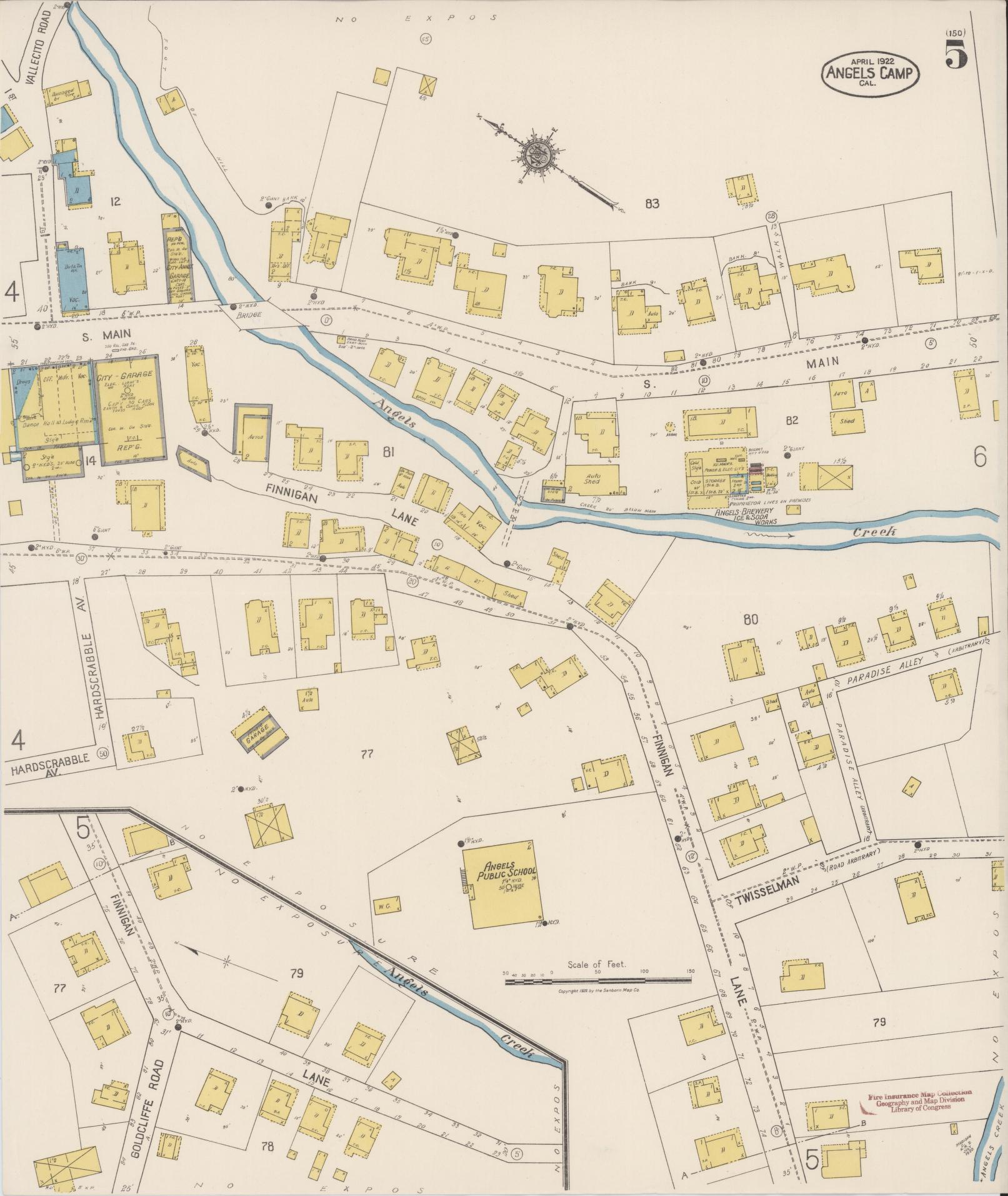 Sanborn Fire Insurance Map from Angels Camp, Calaveras County, California (1922), Sheet #0005 - Historic Sanborn Fire Insurance Map Print, vintage old map wall art, antique decor, genealogy gift, California California map