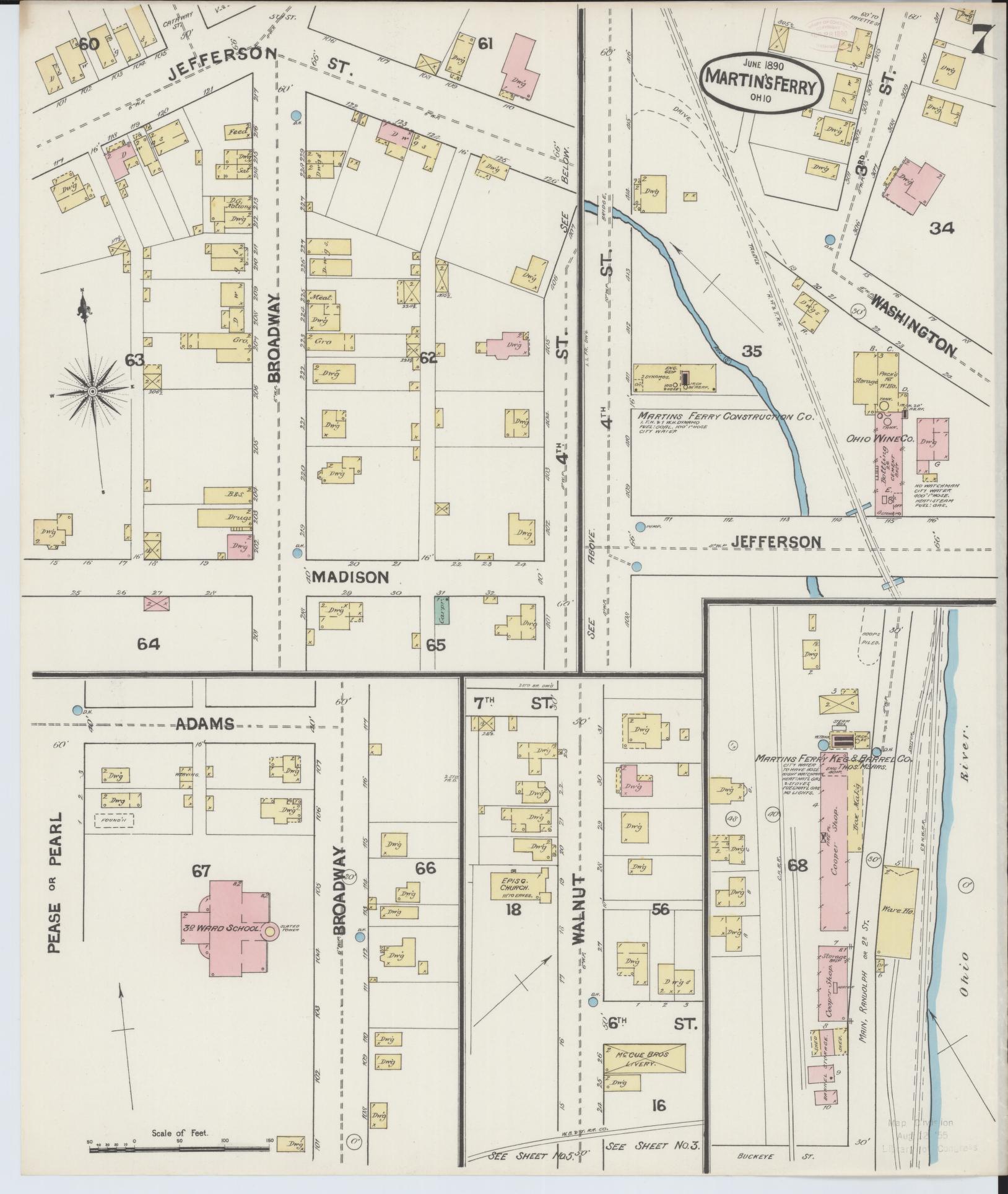 Sanborn Fire Insurance Map from Martins Ferry, Belmont County, Ohio (1890), Sheet #0007 - Complete Map Set gallery image, historic Sanborn map, vintage wall art, Ohio Ohio