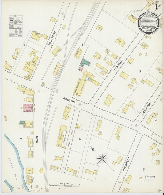 Sanborn Fire Insurance Map from East Pepperell, Middlesex County, Massachusetts (1892), Sheet #0001 - Historic Sanborn Fire Insurance Map Print, vintage old map wall art, antique decor, genealogy gift, Massachusetts Massachusetts map