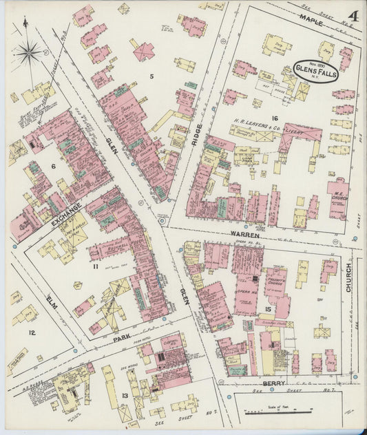 Sanborn Fire Insurance Map from Glens Falls, Warren County, New York (1890), Sheet #0004 - Historic Sanborn Fire Insurance Map Print, vintage old map wall art, antique decor, genealogy gift, New York New York map