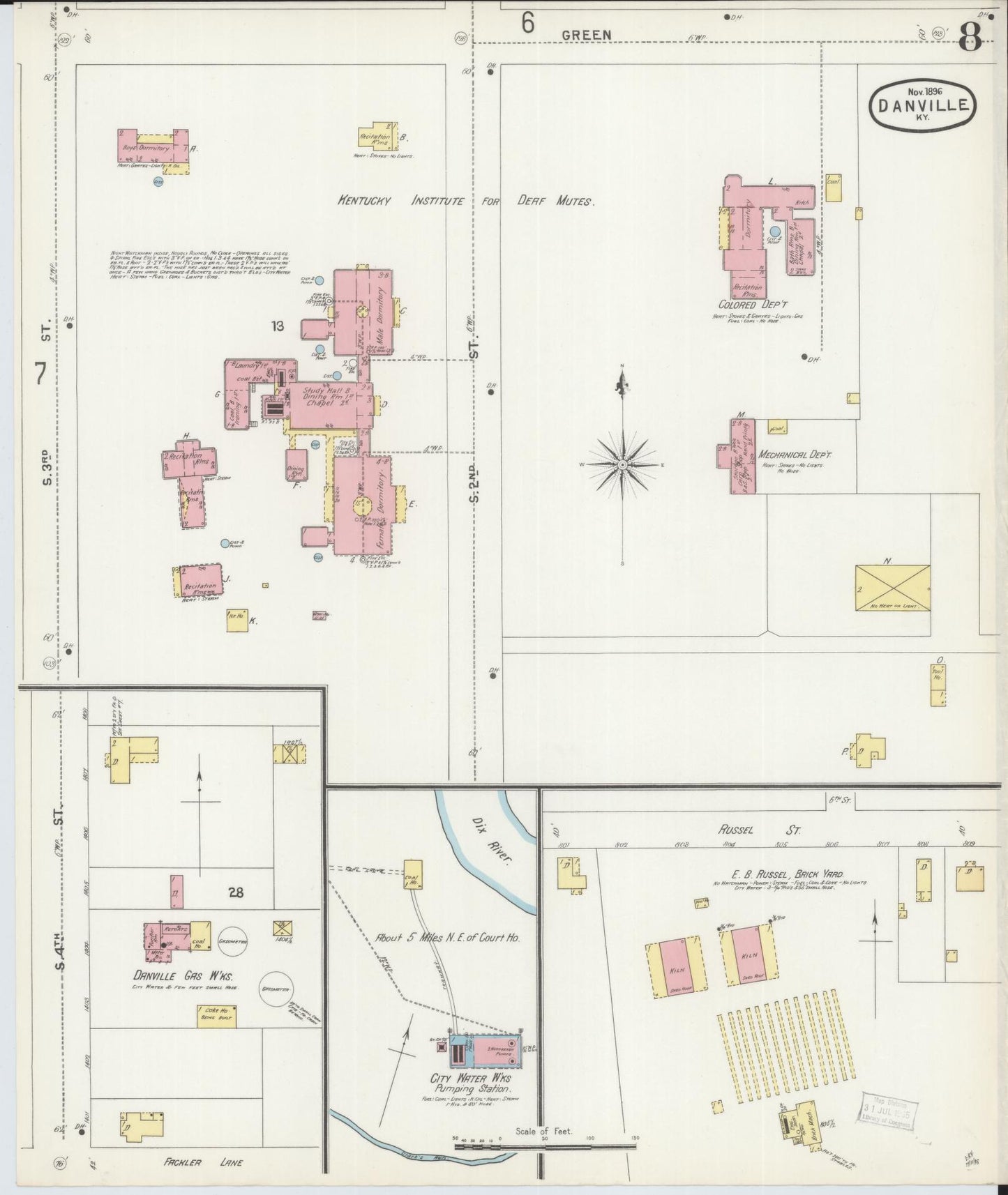 Sanborn Fire Insurance Map from Danville, Boyle County, Kentucky (1896), Sheet #0008 - Complete Map Set gallery image, historic Sanborn map, vintage wall art, Kentucky Kentucky