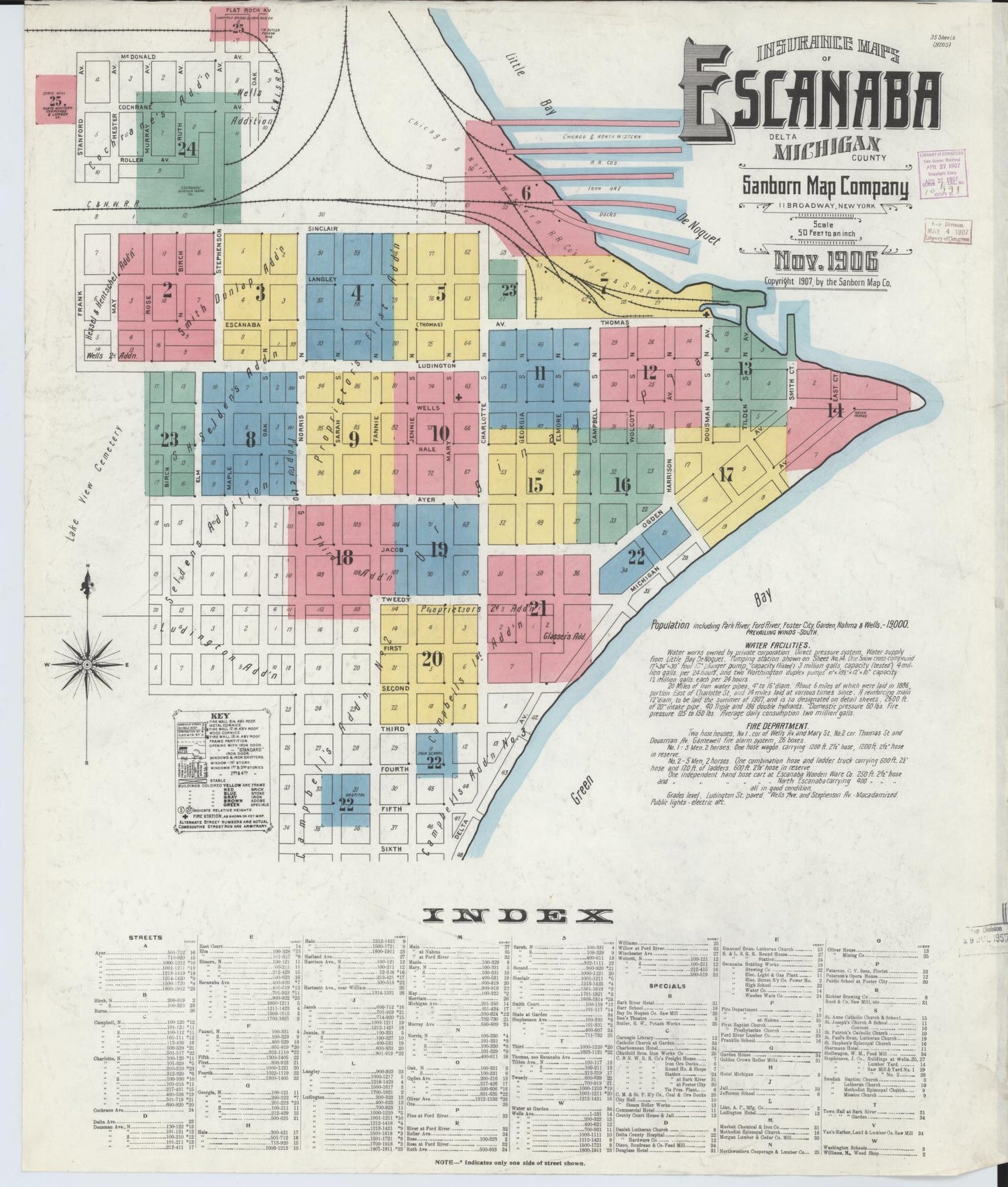 Sanborn Fire Insurance Map from Escanaba, Delta County, Michigan (1906), Sheet #0001 - Complete Map Set gallery image, historic Sanborn map, vintage wall art, Michigan Michigan