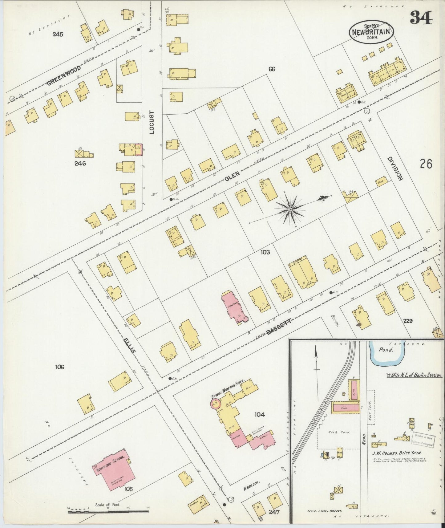 Sanborn Fire Insurance Map from New Britain, Hartford County, Connecticut (1901), Sheet #0034 - Complete Map Set gallery image, historic Sanborn map, vintage wall art, Connecticut Connecticut