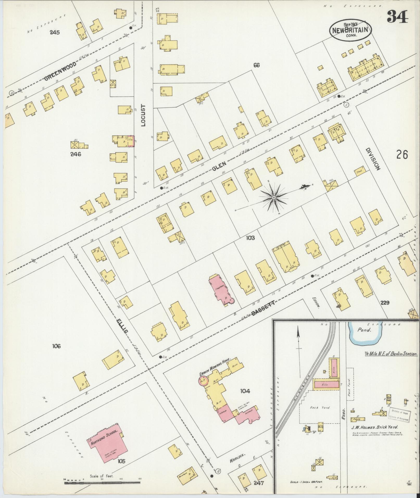 Sanborn Fire Insurance Map from New Britain, Hartford County, Connecticut (1901), Sheet #0034 - Complete Map Set gallery image, historic Sanborn map, vintage wall art, Connecticut Connecticut