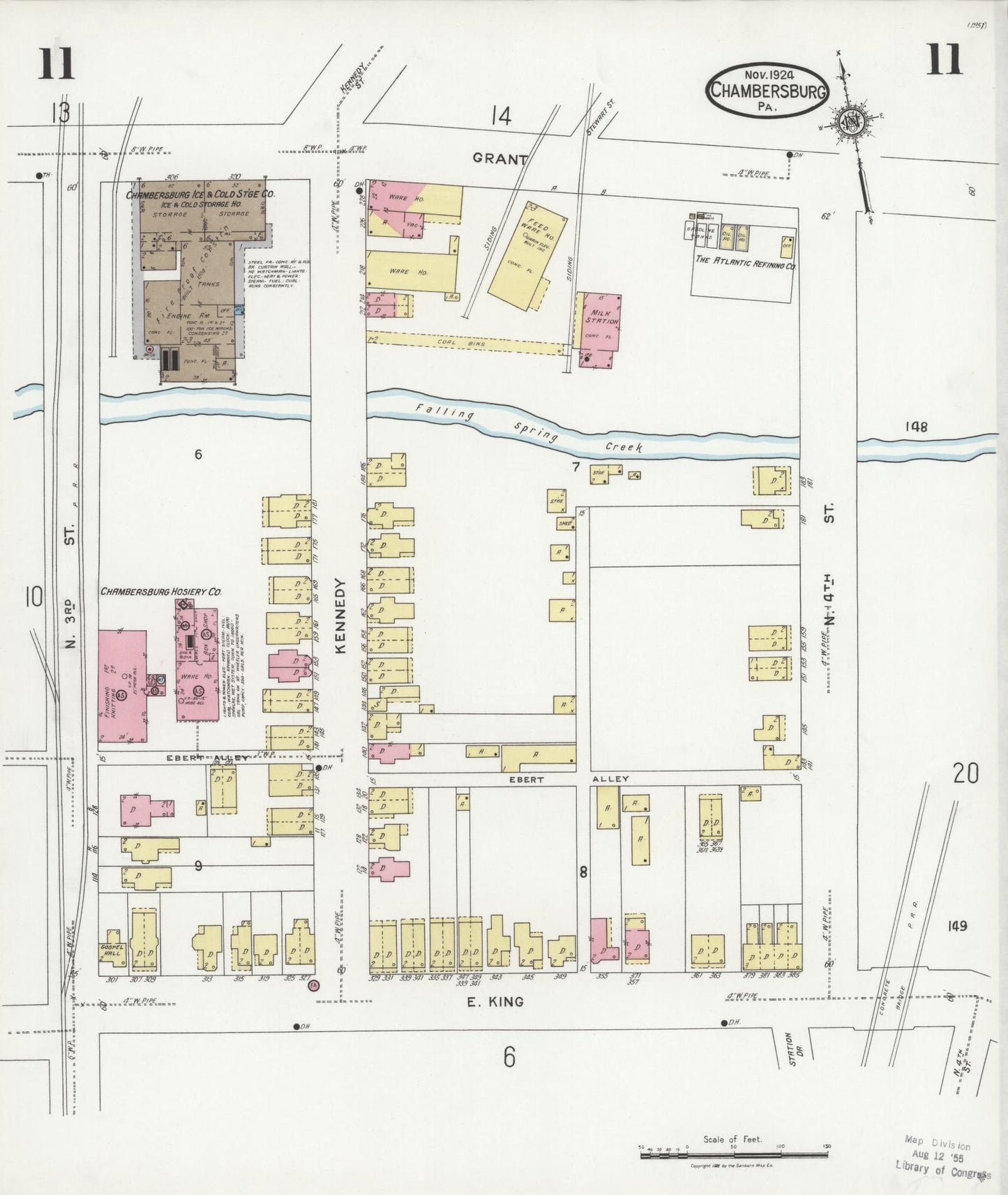 Sanborn Fire Insurance Map from Chambersburg, Franklin County, Pennsylvania (1924), Sheet #0011 - Historic Sanborn Fire Insurance Map Print, vintage old map wall art, antique decor, genealogy gift, Pennsylvania Pennsylvania map