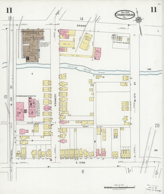 Sanborn Fire Insurance Map from Chambersburg, Franklin County, Pennsylvania (1924), Sheet #0011 - Historic Sanborn Fire Insurance Map Print, vintage old map wall art, antique decor, genealogy gift, Pennsylvania Pennsylvania map