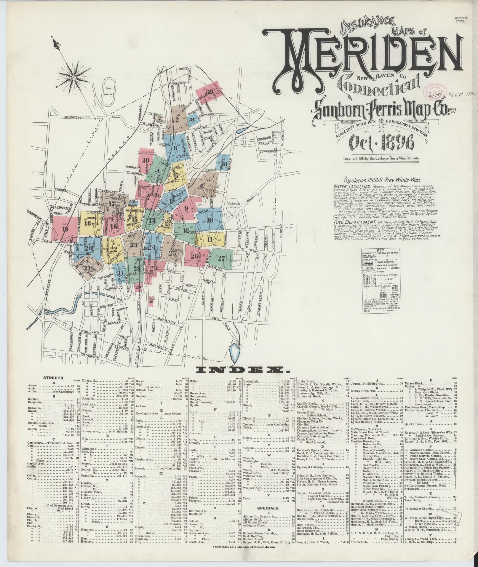 Sanborn Fire Insurance Map from Meriden, New Haven County, Connecticut. (1896) – Historic Sanborn Fire Insurance Map Print