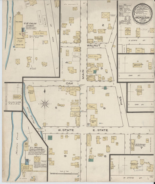 Sanborn Fire Insurance Map from Nicholson, Wyoming County, Pennsylvania (1885), Sheet #0001 - Historic Sanborn Fire Insurance Map Print, vintage old map wall art, antique decor, genealogy gift, Nicholson Wyoming map