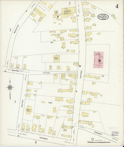Sanborn Fire Insurance Map from Peabody, Essex County, Massachusetts (1914), Sheet #0004 - Complete Map Set gallery image, historic Sanborn map, vintage wall art, Massachusetts Massachusetts