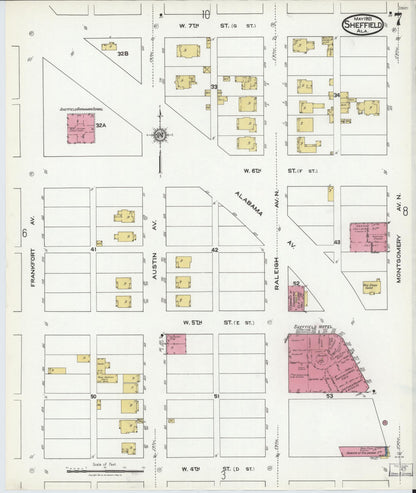 Sanborn Fire Insurance Map from Sheffield, Colbert County, Alabama (1921), Sheet #0007 - Complete Map Set gallery image, historic Sanborn map, vintage wall art, Alabama Alabama