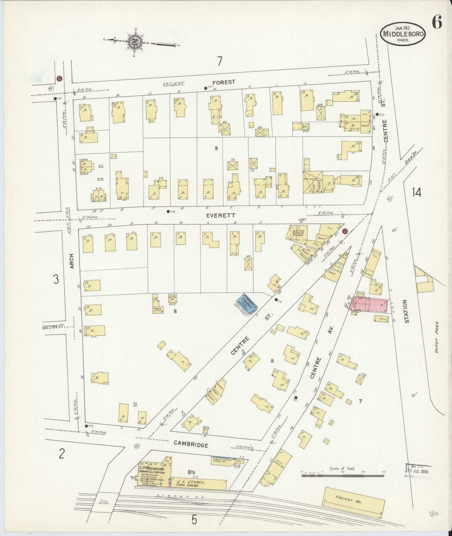 Sanborn Fire Insurance Map from Middleboro, Plymouth County, Massachusetts (1912), Sheet #0006 - Complete Map Set gallery image, historic Sanborn map, vintage wall art, Massachusetts Massachusetts