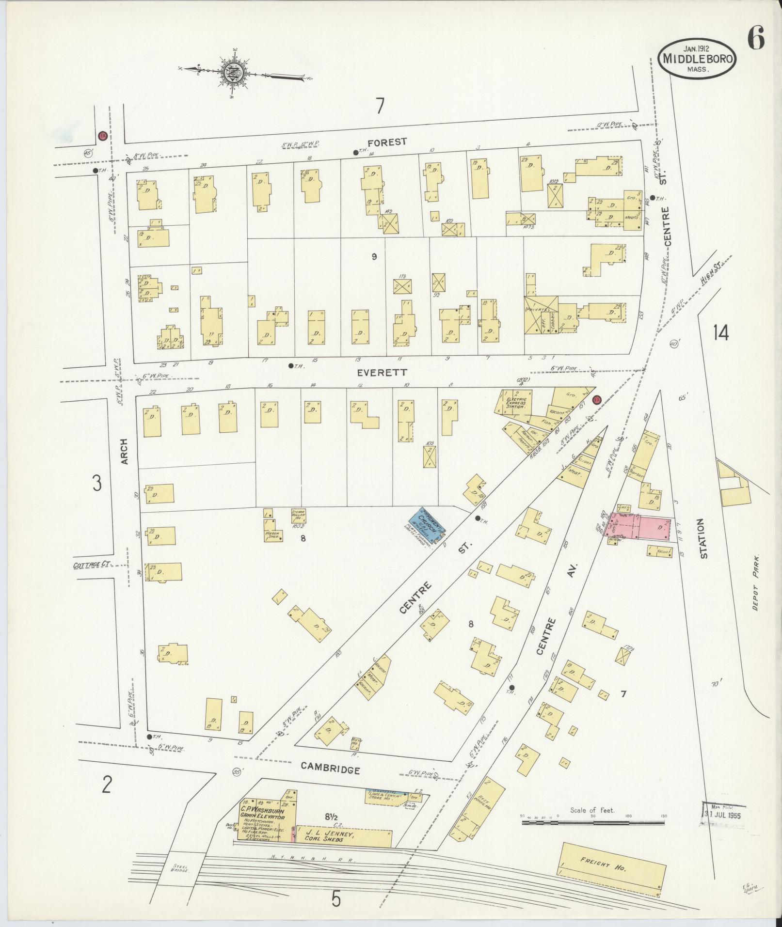 Sanborn Fire Insurance Map from Middleboro, Plymouth County, Massachusetts (1912), Sheet #0006 - Complete Map Set gallery image, historic Sanborn map, vintage wall art, Massachusetts Massachusetts
