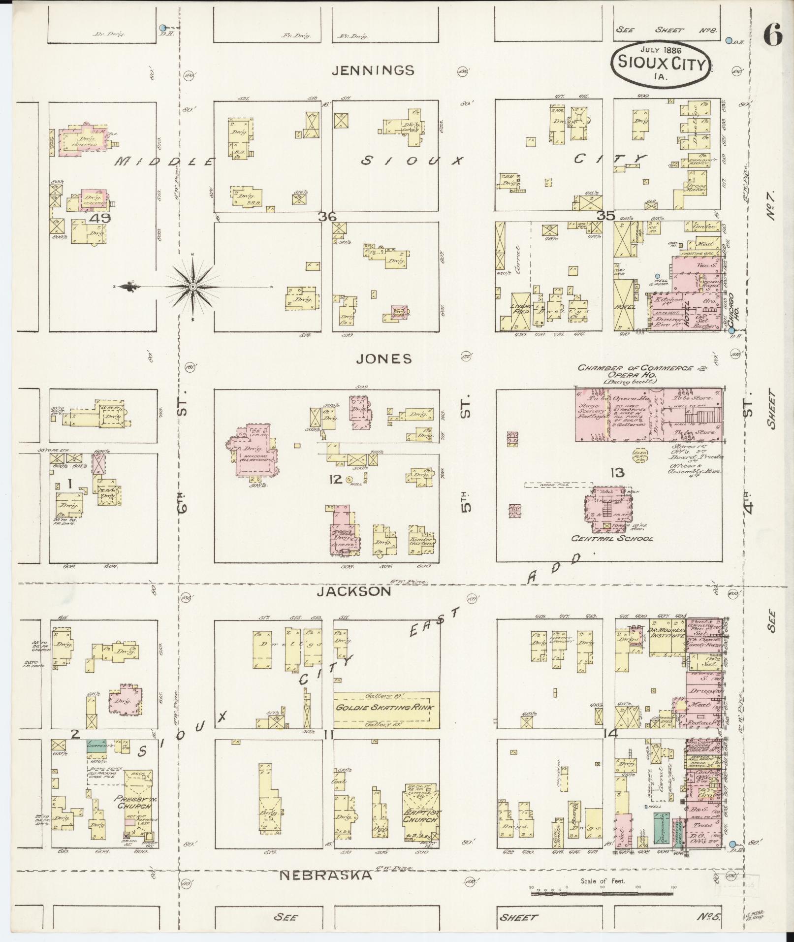 Sanborn Fire Insurance Map from Sioux City, Woodbury County, Iowa (1886), Sheet #0006 - Historic Sanborn Fire Insurance Map Print, vintage old map wall art
