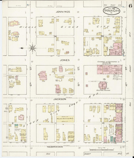 Sanborn Fire Insurance Map from Sioux City, Woodbury County, Iowa (1886), Sheet #0006 - Historic Sanborn Fire Insurance Map Print, vintage old map wall art