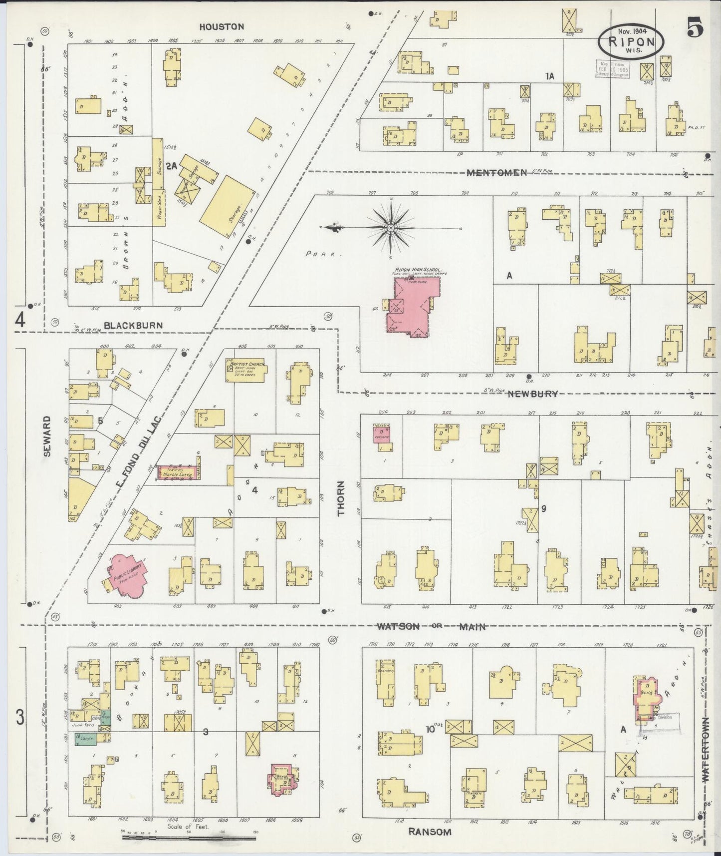 Sanborn Fire Insurance Map from Ripon, Fond du Lac County, Wisconsin (1904), Sheet #0005 - Historic Sanborn Fire Insurance Map Print, vintage old map wall art, antique decor, genealogy gift, Wisconsin Wisconsin map