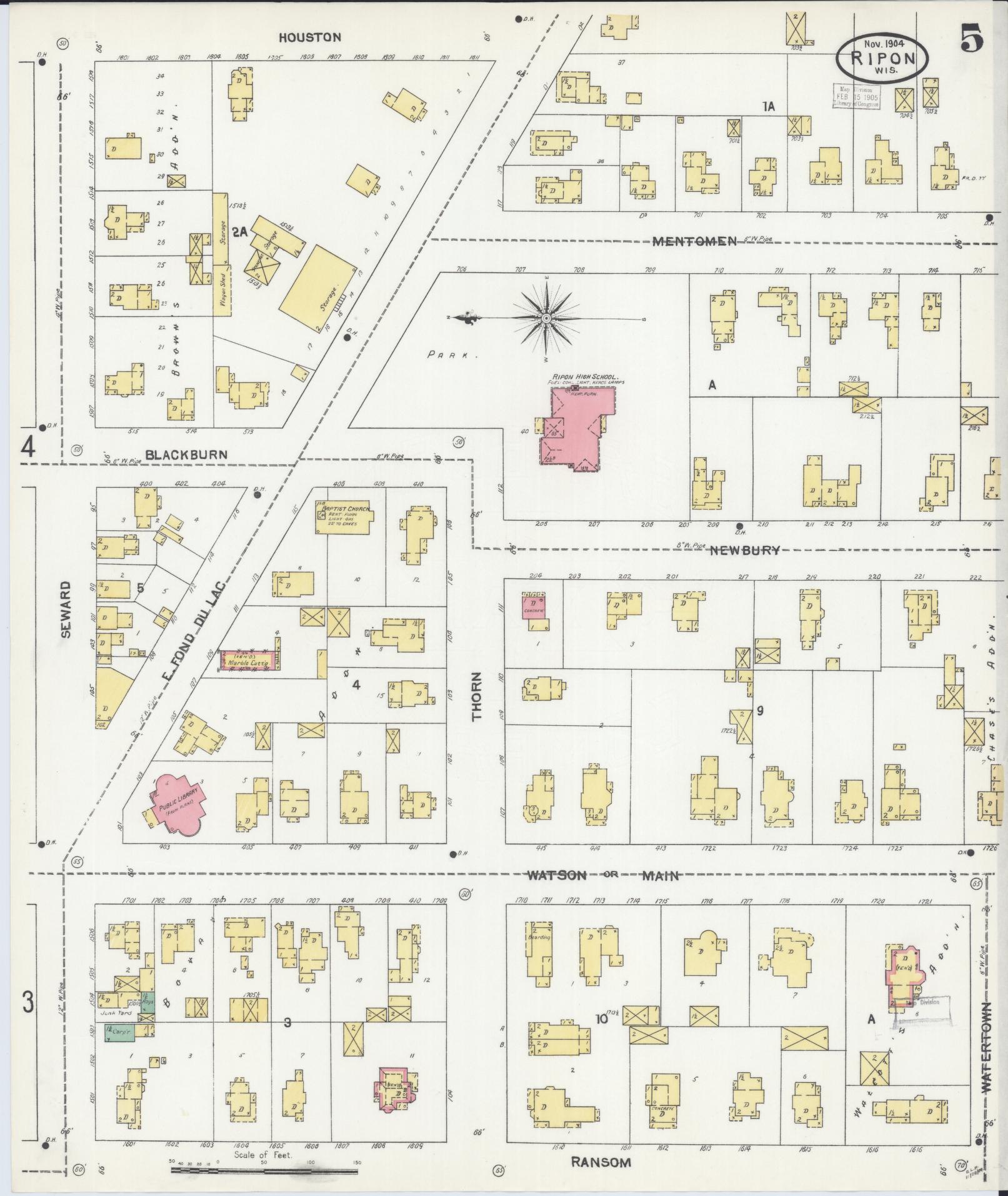 Sanborn Fire Insurance Map from Ripon, Fond du Lac County, Wisconsin (1904), Sheet #0005 - Historic Sanborn Fire Insurance Map Print, vintage old map wall art, antique decor, genealogy gift, Wisconsin Wisconsin map