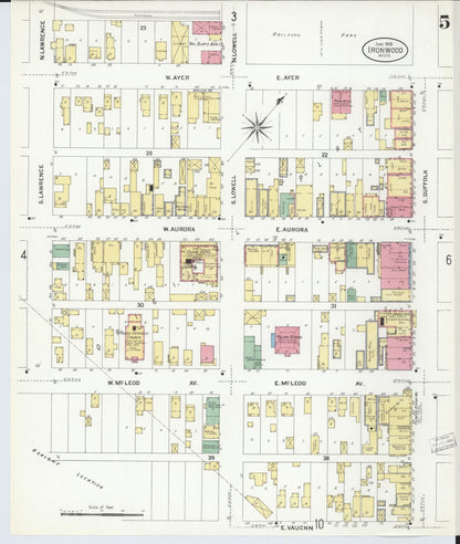 Sanborn Fire Insurance Map from Ironwood, Gogebic County, Michigan (1908), Sheet #0005 - Complete Map Set gallery image, historic Sanborn map, vintage wall art, Michigan Michigan