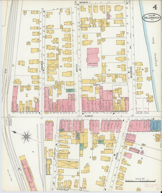 Sanborn Fire Insurance Map from Salamanca, Cattaraugus County, New York (1904), Sheet #0004 - Historic Sanborn Fire Insurance Map Print, vintage old map wall art, antique decor, genealogy gift, New York New York map