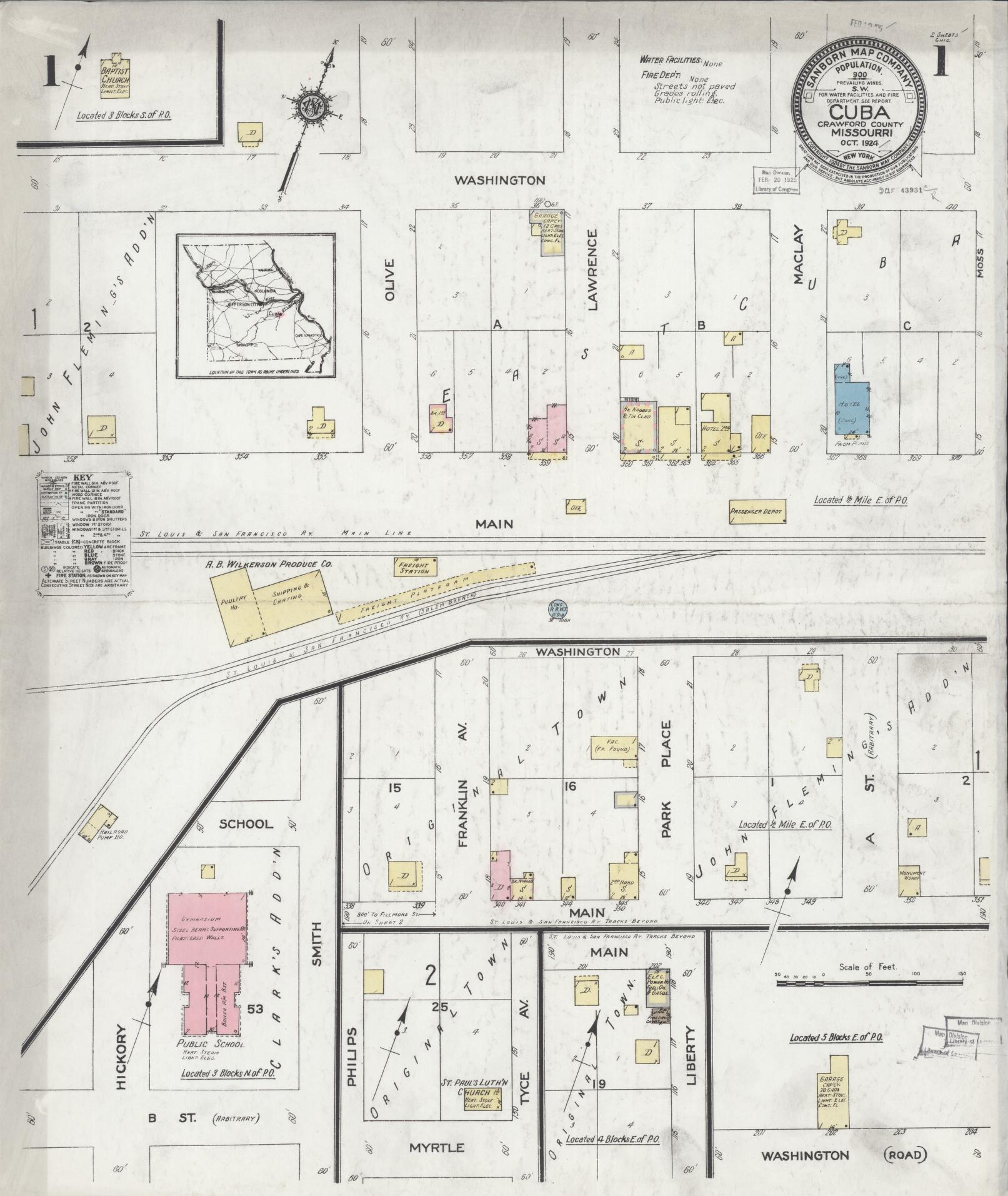 Sanborn Fire Insurance Map from Cuba, Crawford County, Missouri (1924), Sheet #0001 - Complete Map Set gallery image, historic Sanborn map, vintage wall art, Missouri Missouri