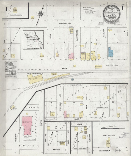 Sanborn Fire Insurance Map from Cuba, Crawford County, Missouri (1924), Sheet #0001 - Complete Map Set gallery image, historic Sanborn map, vintage wall art, Missouri Missouri
