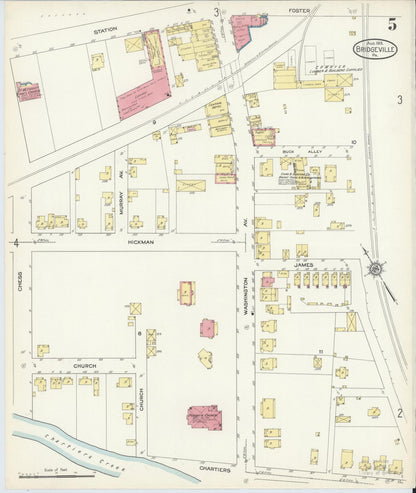 Sanborn Fire Insurance Map from Bridgeville, Allegheny County, Pennsylvania (1913), Sheet #0005 - Historic Sanborn Fire Insurance Map Print, vintage old map wall art, antique decor, genealogy gift, Pennsylvania Pennsylvania map