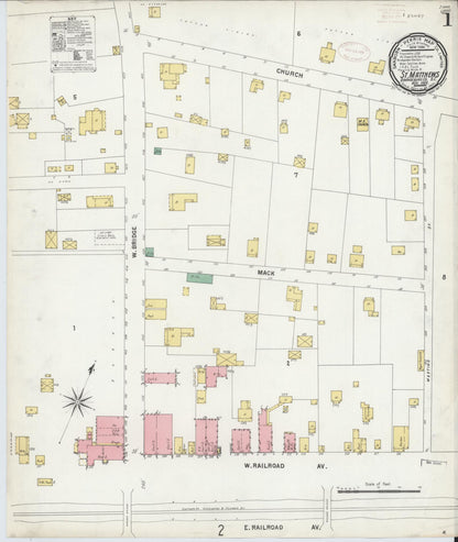 Sanborn Fire Insurance Map from Saint Matthews, Calhoun County, South Carolina (1899), Sheet #0001 - Complete Map Set gallery image, historic Sanborn map, vintage wall art, South Carolina South Carolina