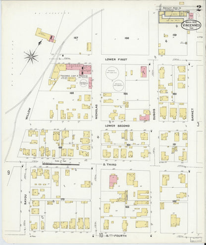 Sanborn Fire Insurance Map from Vincennes, Knox County, Indiana (1909), Sheet #0002 - Historic Sanborn Fire Insurance Map Print, vintage old map wall art, antique decor, genealogy gift, Indiana Indiana map