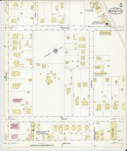 Sanborn Fire Insurance Map from Morganfield, Union County, Kentucky (1912), Sheet #0005 - Historic Sanborn Fire Insurance Map Print, vintage old map wall art, antique decor, genealogy gift, Kentucky Kentucky map
