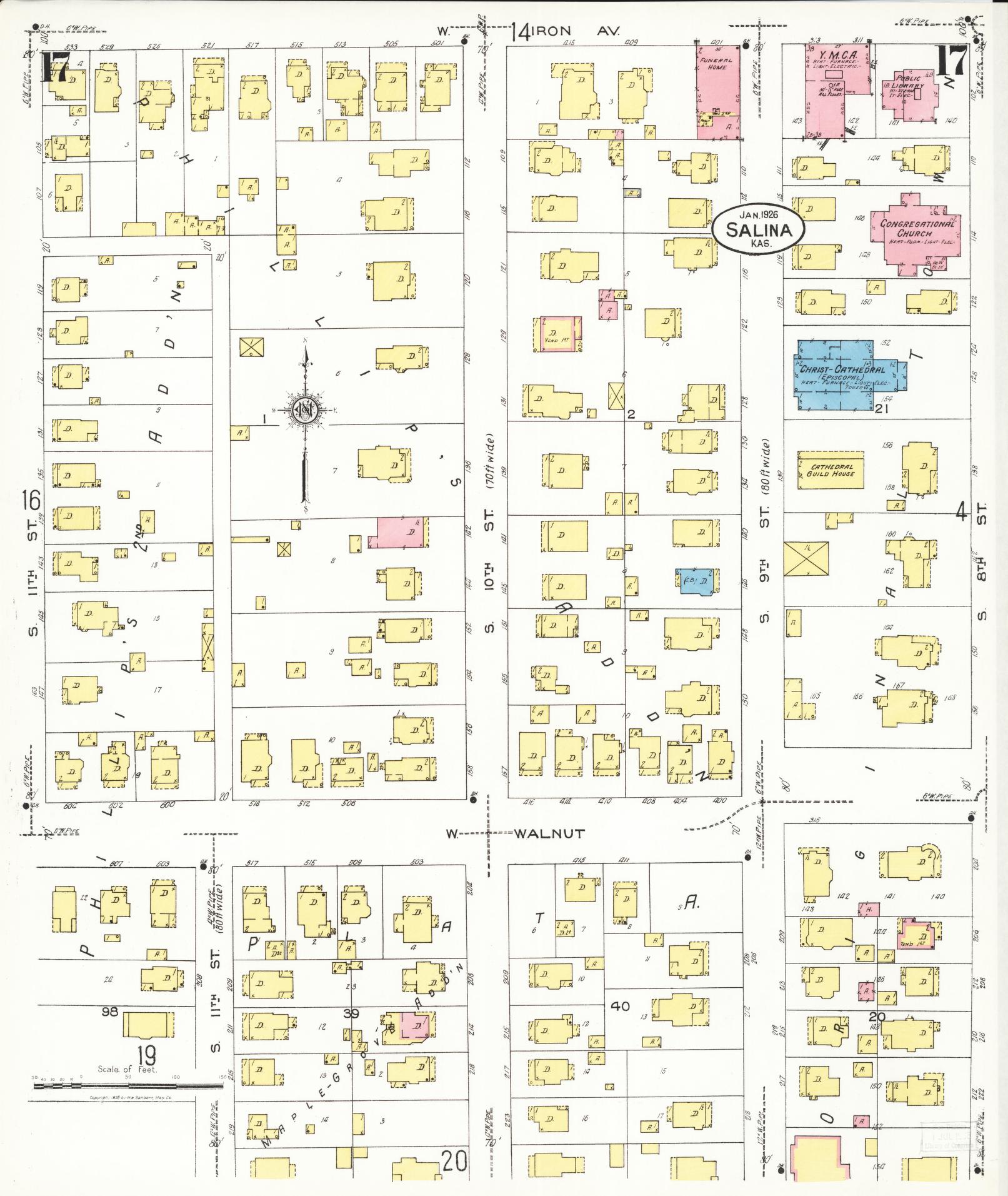 Sanborn Fire Insurance Map from Salina, Saline County, Kansas (1926), Sheet #0017 - Complete Map Set gallery image, historic Sanborn map, vintage wall art, Kansas Kansas