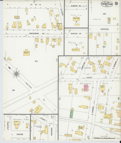 Sanborn Fire Insurance Map from Cheboygan, Cheboygan County, Michigan (1900), Sheet #0009 - Complete Map Set gallery image, historic Sanborn map, vintage wall art, Michigan Michigan