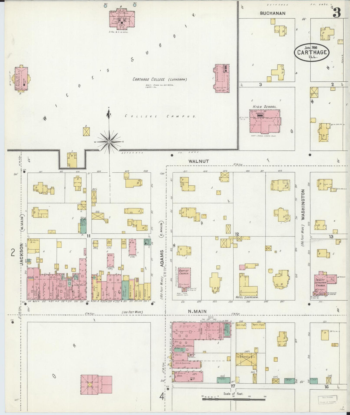 Sanborn Fire Insurance Map from Carthage, Hancock County, Illinois (1906), Sheet #0003 - Historic Sanborn Fire Insurance Map Print, vintage old map wall art, antique decor, genealogy gift, Illinois Illinois map