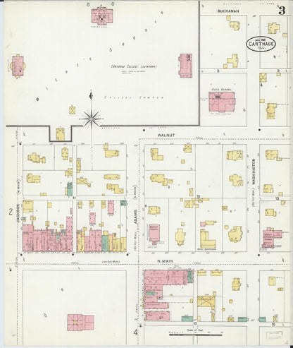 Sanborn Fire Insurance Map from Carthage, Hancock County, Illinois (1906), Sheet #0003 - Historic Sanborn Fire Insurance Map Print, vintage old map wall art, antique decor, genealogy gift, Illinois Illinois map
