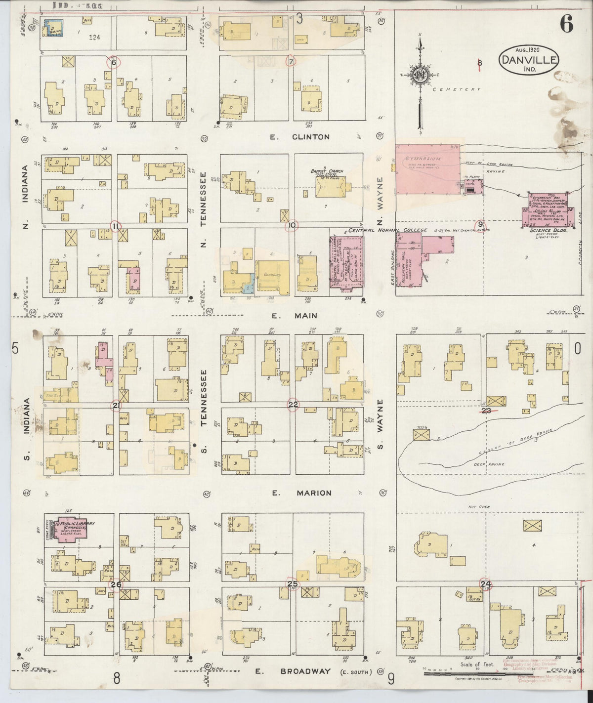 Sanborn Fire Insurance Map from Danville, Hendricks County, Indiana (1932), Sheet #0006 - Historic Sanborn Fire Insurance Map Print, vintage old map wall art, antique decor, genealogy gift, Indiana Indiana map