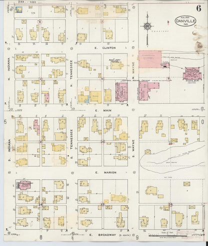 Sanborn Fire Insurance Map from Danville, Hendricks County, Indiana (1932), Sheet #0006 - Historic Sanborn Fire Insurance Map Print, vintage old map wall art, antique decor, genealogy gift, Indiana Indiana map