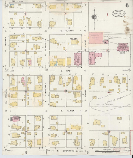 Sanborn Fire Insurance Map from Danville, Hendricks County, Indiana (1932), Sheet #0006 - Historic Sanborn Fire Insurance Map Print, vintage old map wall art, antique decor, genealogy gift, Indiana Indiana map
