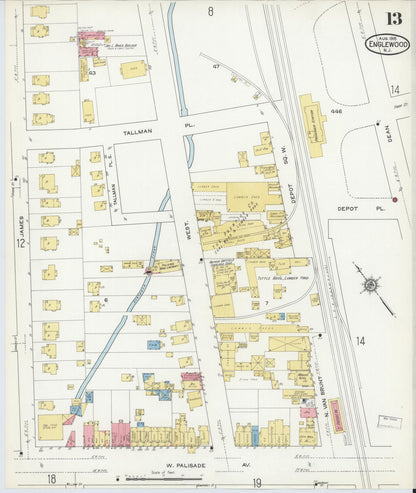 Sanborn Fire Insurance Map from Englewood, Bergen County, New Jersey (1915), Sheet #0013 - Complete Map Set gallery image, historic Sanborn map, vintage wall art, New Jersey New Jersey