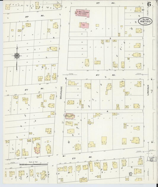 Sanborn Fire Insurance Map from Antigo, Langlade County, Wisconsin (1909), Sheet #0006 - Historic Sanborn Fire Insurance Map Print, vintage old map wall art, antique decor, genealogy gift, Wisconsin Wisconsin map