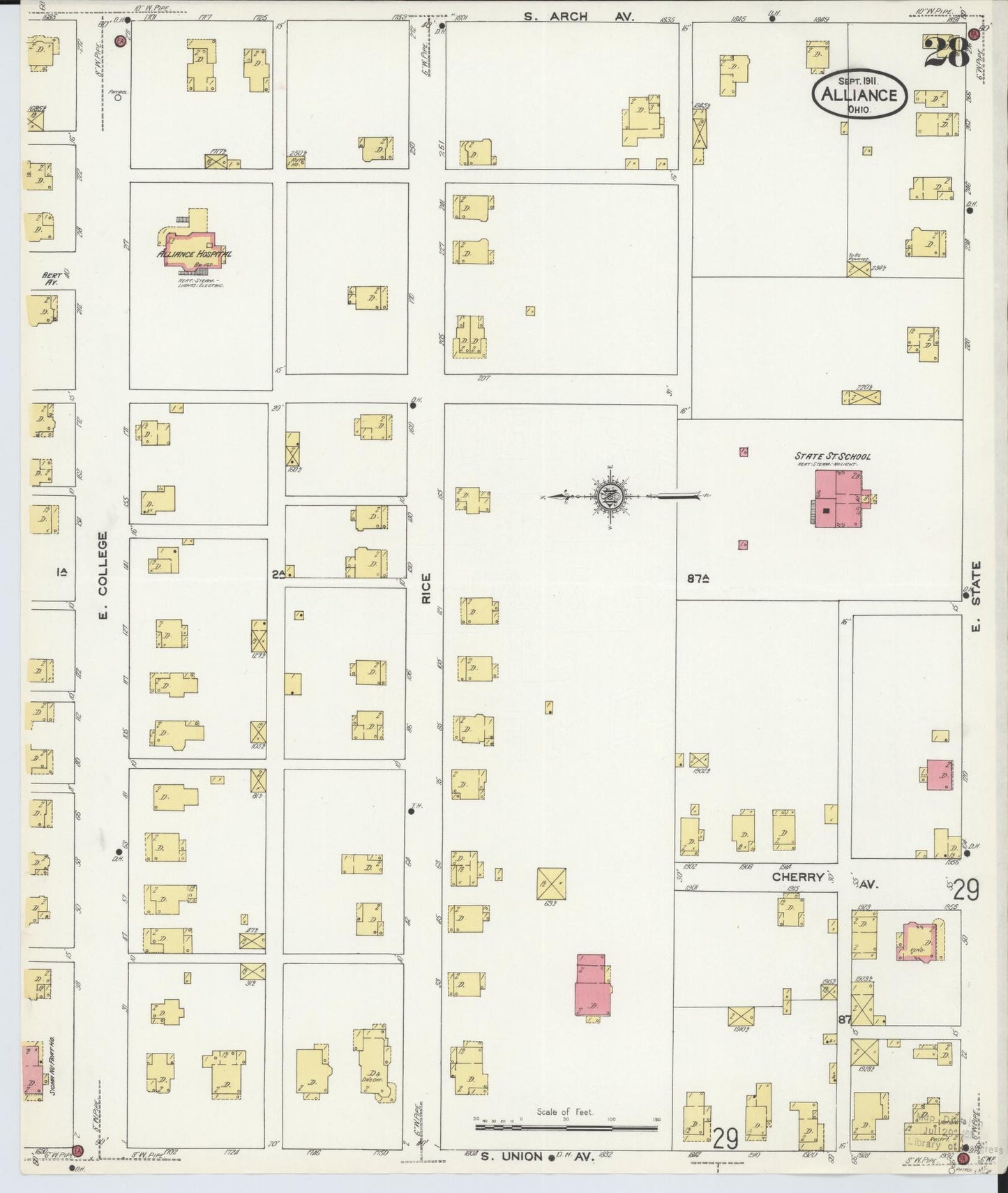 Sanborn Fire Insurance Map from Alliance, Stark County, Ohio (1911), Sheet #0028 - Historic Sanborn Fire Insurance Map Print, vintage old map wall art, antique decor, genealogy gift, Ohio Ohio map