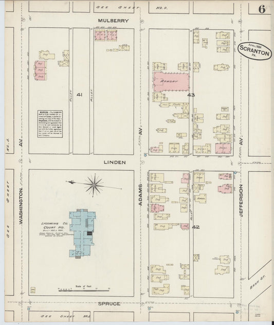 Sanborn Fire Insurance Map from Scranton, Lackawanna County, Pennsylvania (1884), Sheet #0006 - Historic Sanborn Fire Insurance Map Print, vintage old map wall art, antique decor, genealogy gift, Pennsylvania Pennsylvania map