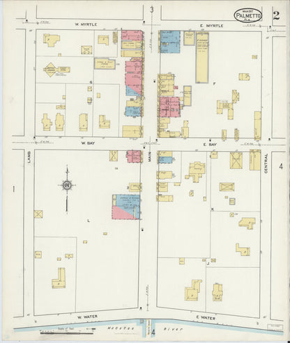 Sanborn Fire Insurance Map from Palmetto, Manatee County, Florida (1917), Sheet #0002 - Complete Map Set gallery image, historic Sanborn map, vintage wall art, Florida Florida