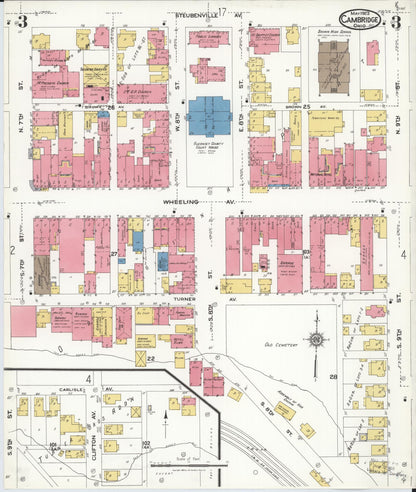 Sanborn Fire Insurance Map from Cambridge, Guernsey County, Ohio (1923), Sheet #0003 - Historic Sanborn Fire Insurance Map Print, vintage old map wall art, antique decor, genealogy gift, Ohio Ohio map