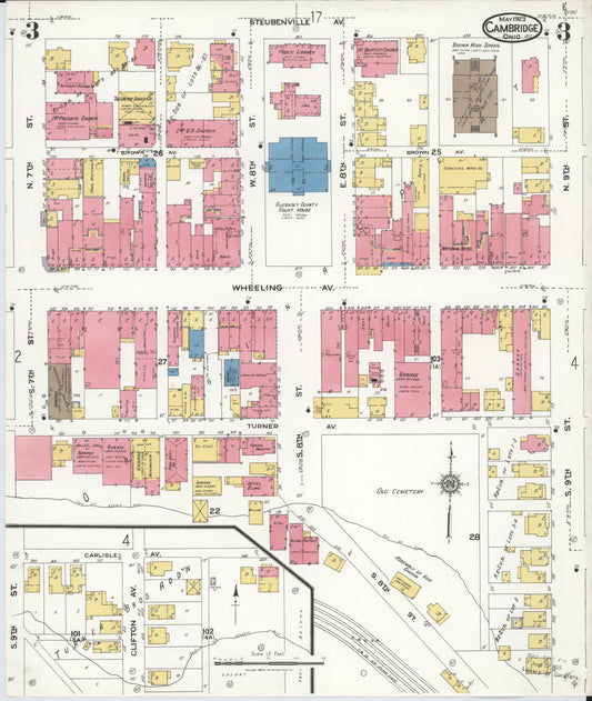 Sanborn Fire Insurance Map from Cambridge, Guernsey County, Ohio (1923), Sheet #0003 - Historic Sanborn Fire Insurance Map Print, vintage old map wall art, antique decor, genealogy gift, Ohio Ohio map