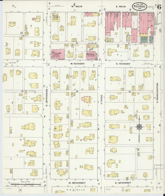 Sanborn Fire Insurance Map from Neosho, Newton County, Missouri (1909), Sheet #0006 - Historic Sanborn Fire Insurance Map Print, vintage old map wall art, antique decor, genealogy gift, Missouri Missouri map