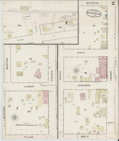 Sanborn Fire Insurance Map from Huntsville, Walker County, Texas (1885), Sheet #0002 - Complete Map Set gallery image, historic Sanborn map, vintage wall art, Texas Texas