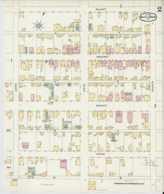 Sanborn Fire Insurance Map from Mifflinburg, Union County, Pennsylvania (1896), Sheet #0002 - Historic Sanborn Fire Insurance Map Print, vintage old map wall art, antique decor, genealogy gift, Pennsylvania Pennsylvania map